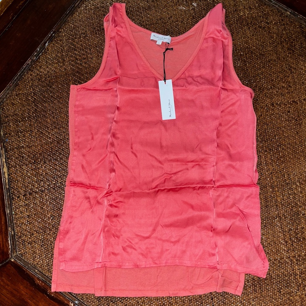 Michael Stars Pink Candace Blouse V-Neck Tank Top Pink Coral Sz Extra Small NEW - Picture 3 of 4